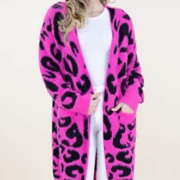 Pink Leopard Print Cardigan - Picture 2 of 4